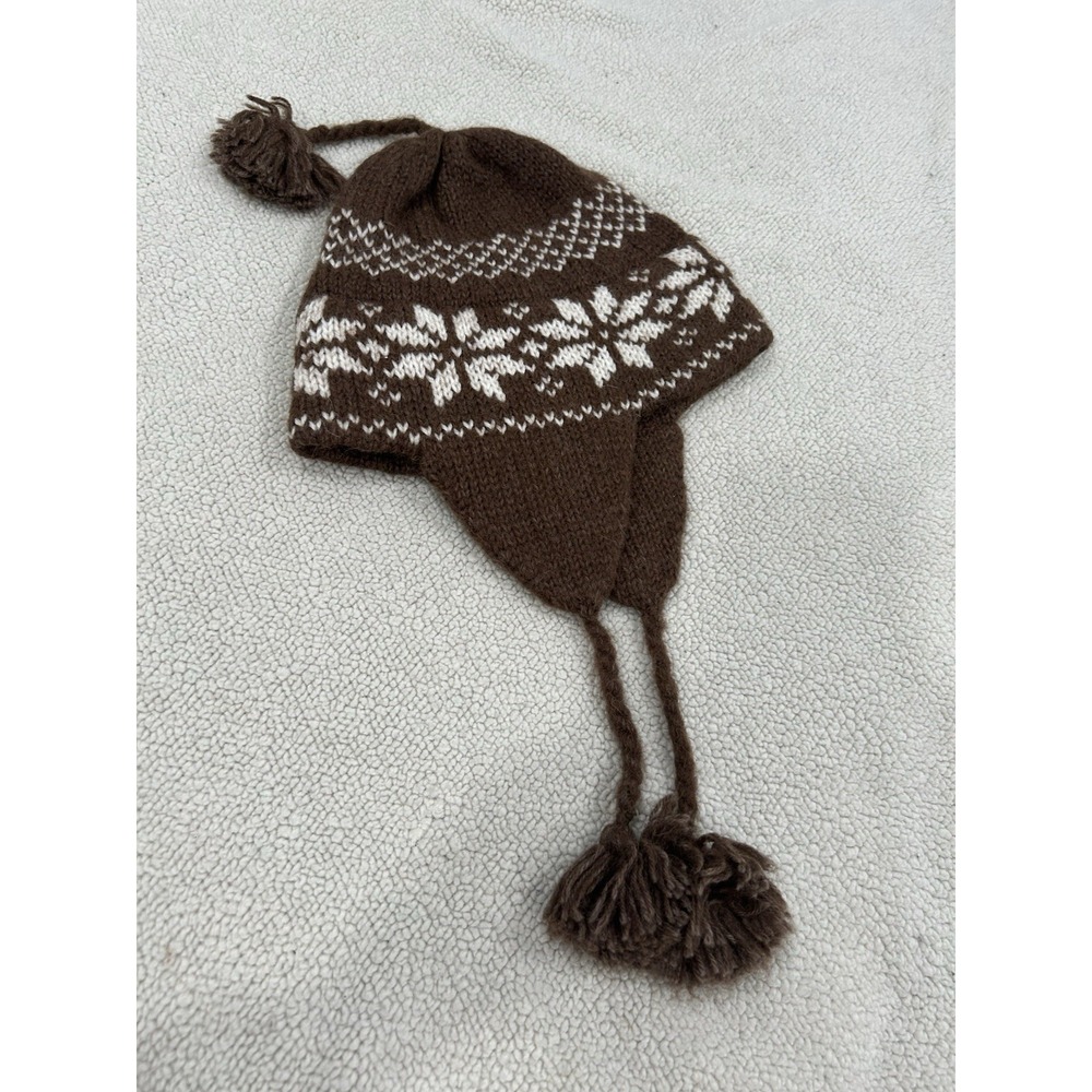 RedMaple Brown 80% Alpaca & Wool Blend Earflap Hat with Snowflake Pattern
